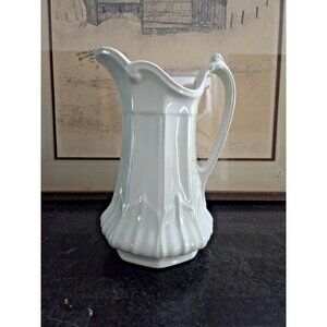 Red Cliff Sydenham White Ironstone Pitcher 10" Large Size Made in USA Vintage